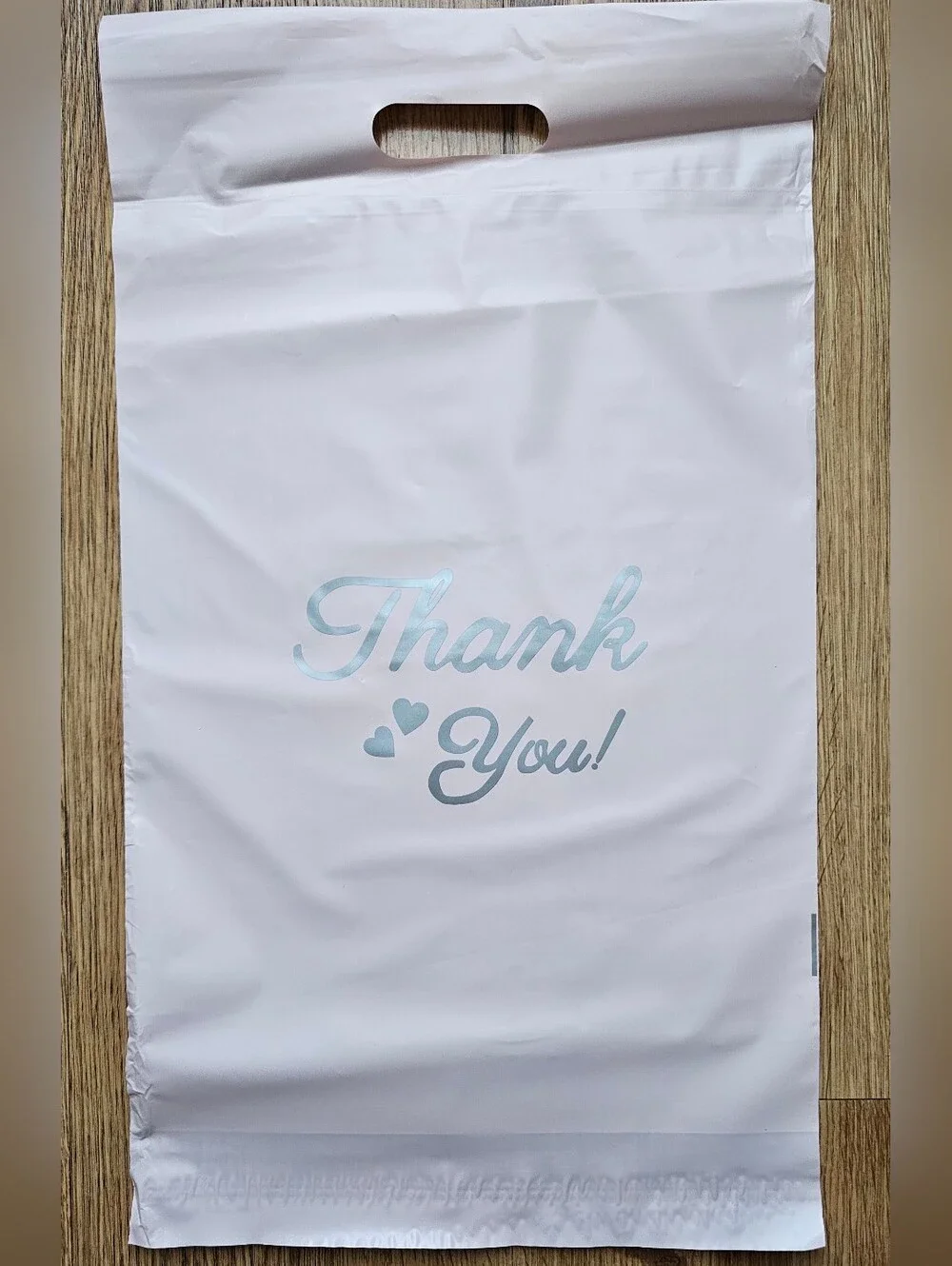 12 Pink Polymailer/ Plastic Merchandise Bag with Thank You Silver Script